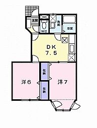 ラルジュ翠ケ丘二番館 2DKの間取図画像