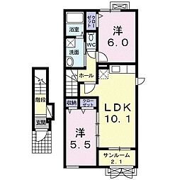 カルムソレイユ 2LDKの間取図画像