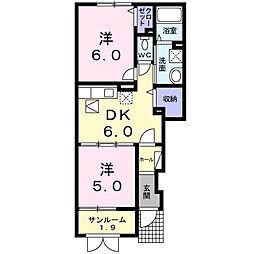 セルフィーユ 2DKの間取図画像