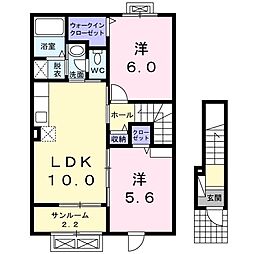 サニーフラットB 2LDKの間取図画像