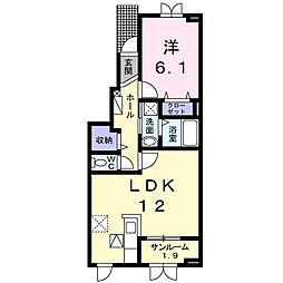シュエット2 1LDKの間取図画像