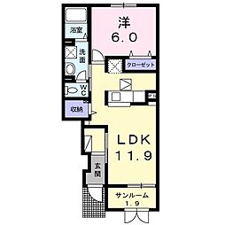 サニーフラットD 1LDKの間取図画像