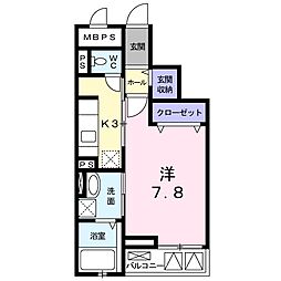 パルク栄光 3階1Kの間取り