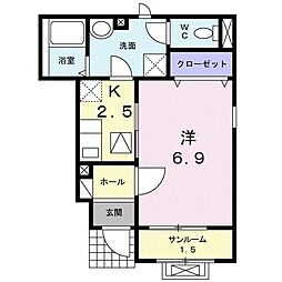 カーサミニョン 1Kの間取図画像