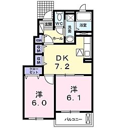 プレサージュ高鍋A 2DKの間取図画像