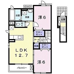 サンリット平原　I 2階2LDKの間取り