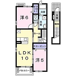 ラブリー・ゼファーA棟 2LDKの間取図画像