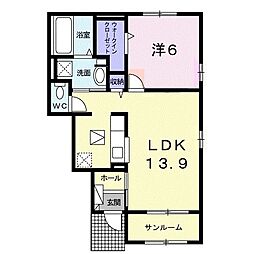 ミモザヴィーコ 1LDKの間取図画像