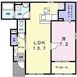 クオーレC 1LDKの間取図画像