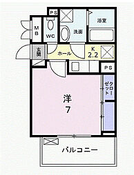 クーランデールB 1Kの間取図画像