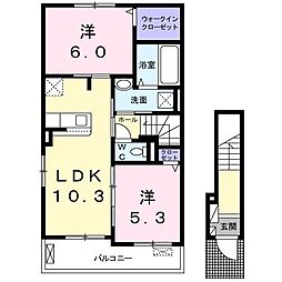 ポワッソン　Ａ 2階2LDKの間取り