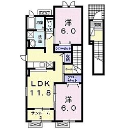 マーブル　III 2階2LDKの間取り