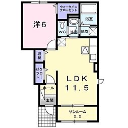 コンフォールI 1階1LDKの間取り