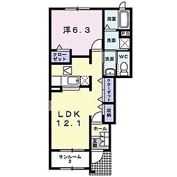 ソフテイルC棟 1LDKの間取図画像