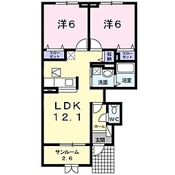 ヴィラ・クレール 2LDKの間取図画像