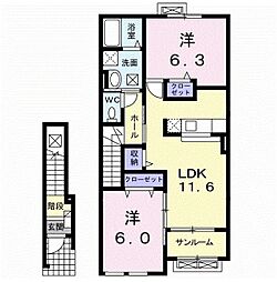 カーサ・アバンツァート3号館 2LDKの間取図画像