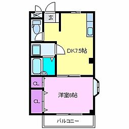 エルディムＫ 2階1DKの間取り
