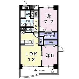 エヴァーグリーン　ハイツ 2階2LDKの間取り