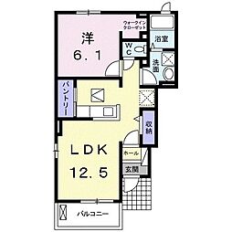 フロントリヴァーＢ 1階1LDKの間取り