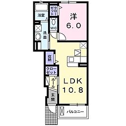 ヴェルグレイス牛川　II 1階1LDKの間取り