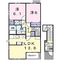 メゾン・ド・レステ1 2LDKの間取図画像