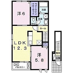 エクセラン・マーロ　II 2階2LDKの間取り