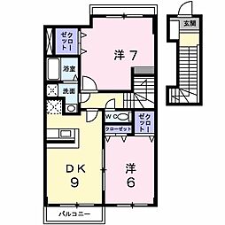 サザン・ヴィアーレＢ 2階2DKの間取り