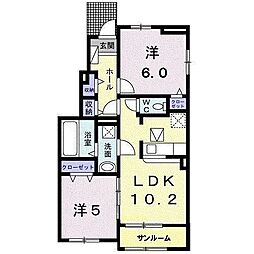 コロレ星原　III 1階2LDKの間取り