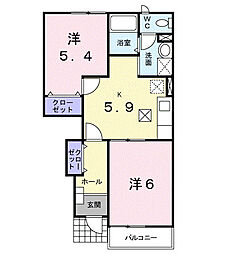 グレイスフル庄内A 2Kの間取図画像
