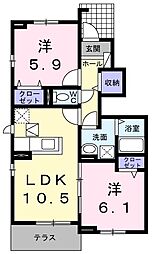 ベル・クレスト　I 1階2LDKの間取り