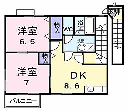 ハイムレーベン　Ｃ 2階2DKの間取り