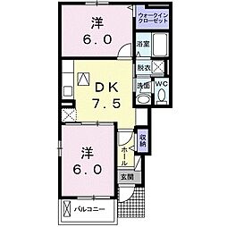 リップルガーデン3 2DKの間取図画像