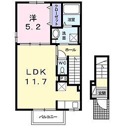 シェーンバッハ上富井B 1LDKの間取図画像