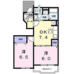 トゥー・ル・モンドＢ 1階2DKの間取り