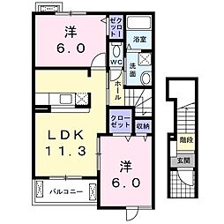 プロムナードメロ 2LDKの間取図画像