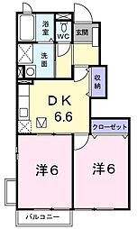 エトワールバーグＣ 1階2DKの間取り