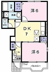 グレイスベルB 2DKの間取図画像