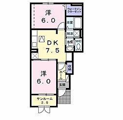 セレノディモーラ1 2DKの間取図画像