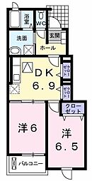 コスモス 1階2DKの間取り