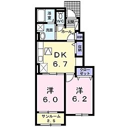 リバーフィールドわらび 2DKの間取図画像