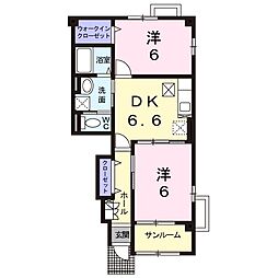 カーサクラールA 2DKの間取図画像