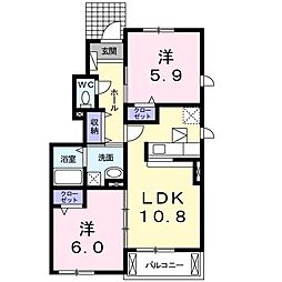 エステルリッツ 1階2LDKの間取り