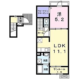 コーポ・フォレスタ 2階1LDKの間取り