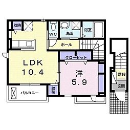 カーサ　エトランゼ 2階1LDKの間取り