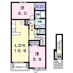 カルムプロムナードB 2LDKの間取図画像