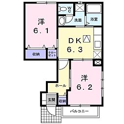 アフロディーテB 2DKの間取図画像