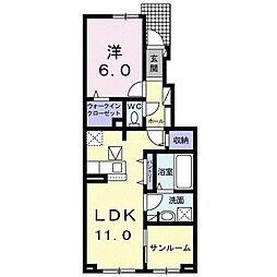 グランメール　手屋 1階1LDKの間取り