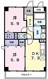 グランデール・一本松 2DKの間取図画像