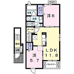 オーク・エミアスＢ 2階2LDKの間取り