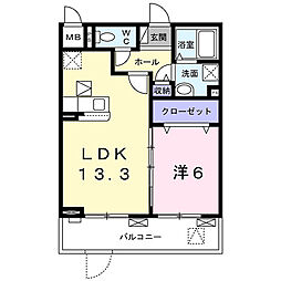 エスポワールIV 1階1LDKの間取り